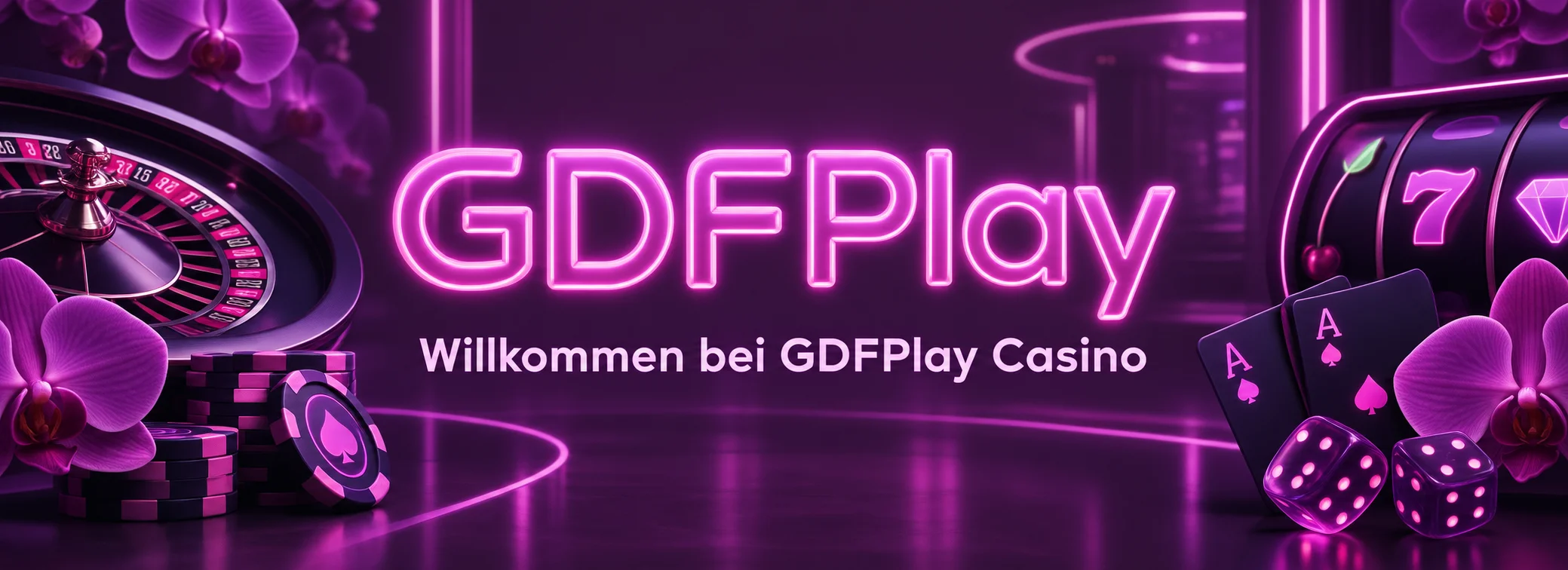 GDFPlay Casino Banner mit 15 € ohne Einzahlung und 100 Freispielen